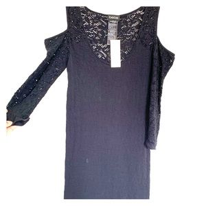 Black Bebe cut open shoulder dress